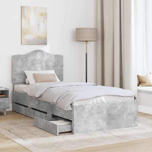 vidaXL Bed Frame with Drawers Concrete Grey 75 x 190 cm Engineered Wood