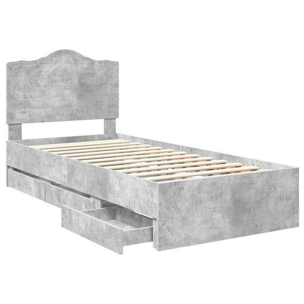 vidaXL Bed Frame with Drawers Concrete Grey 75 x 190 cm Engineered Wood