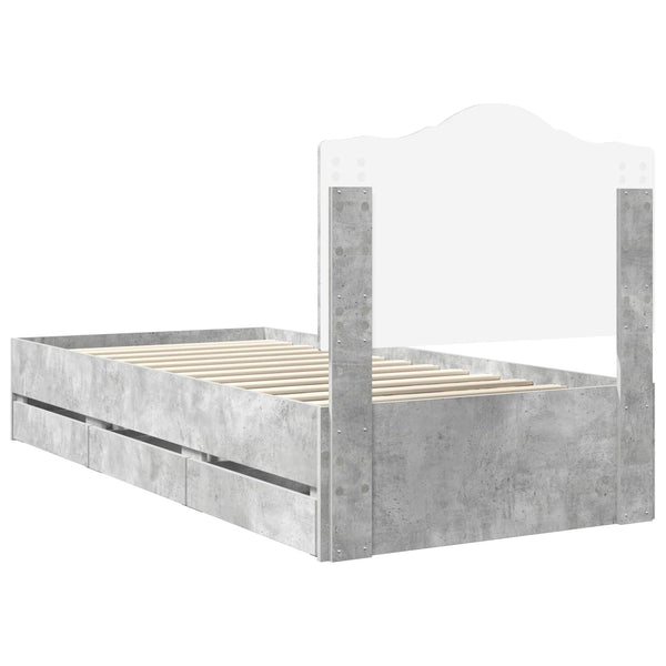 vidaXL Bed Frame with Drawers Concrete Grey 75 x 190 cm Engineered Wood