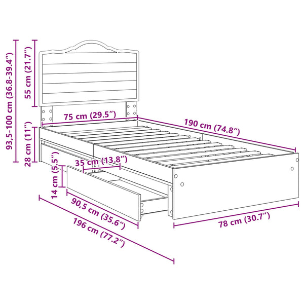 vidaXL Storage Bed with Drawers White 70 x 190 cm Engineered Wood
