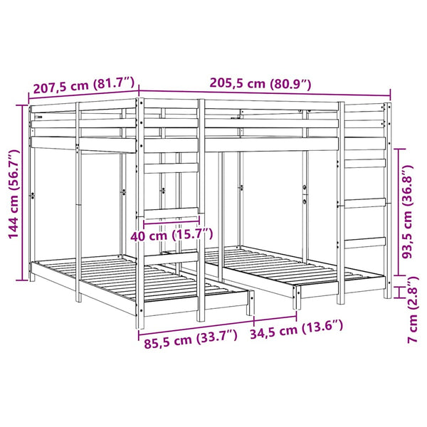 vidaXL Triple Bunk Bed Frame White 200 x 200 cm