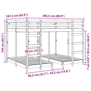Dreifach Etagenbett 160x200 cm Wachsbraun