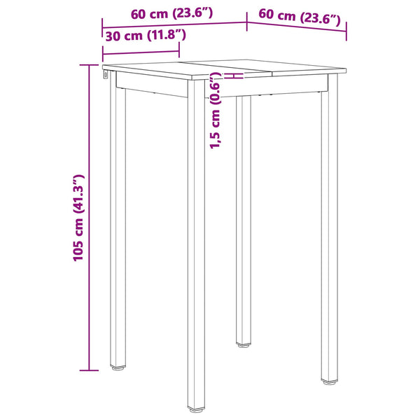 vidaXL Bar Table Natural 60 x 60 x 105 cm Solid Pine Wood
