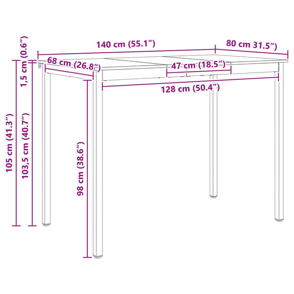 vidaXL Bar Table Natural 140 x 80 x 105 cm Solid Pine Wood