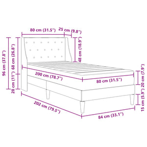 Dunkelgraues Samt Bett mit Matratze 80x200