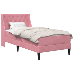 Rosa Samt Bettgestell mit Matratze 90x190 cm
