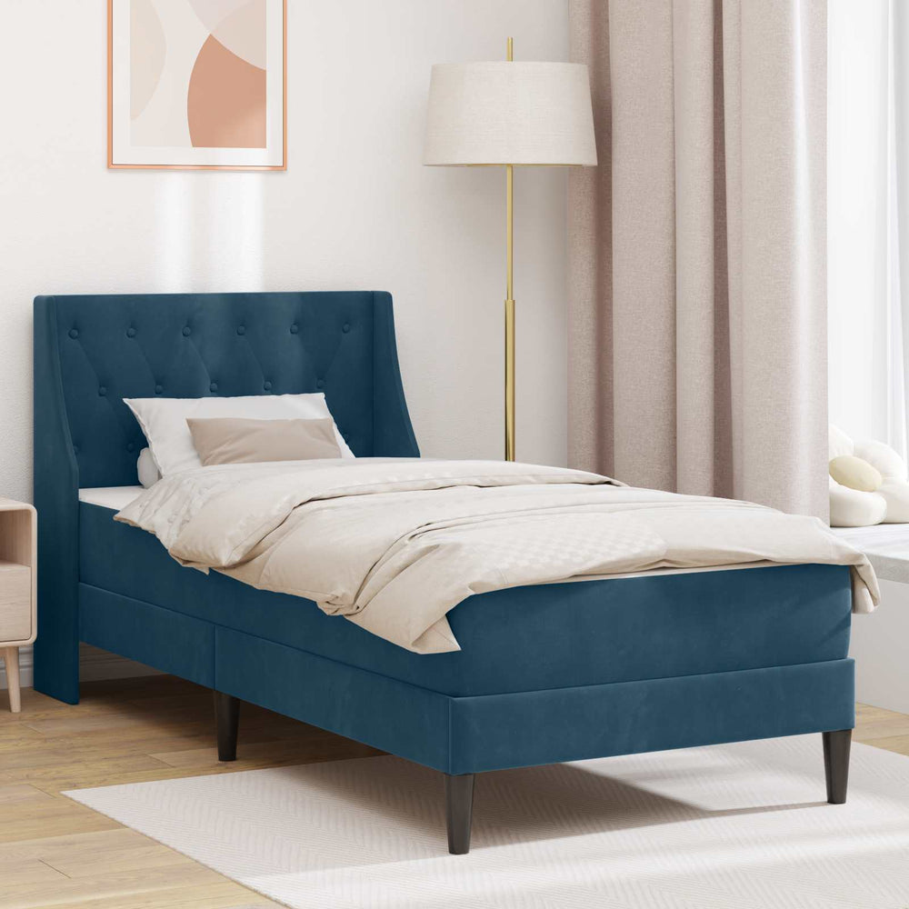 Bettgestell mit Matratze Blau 90x190 cm Samt