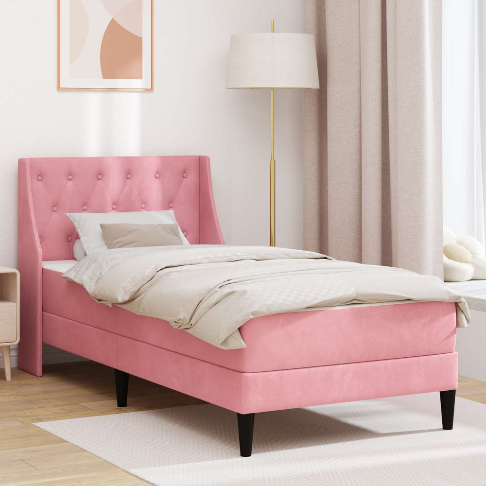 Rosa Samt Bett mit Matratze 90x200 cm