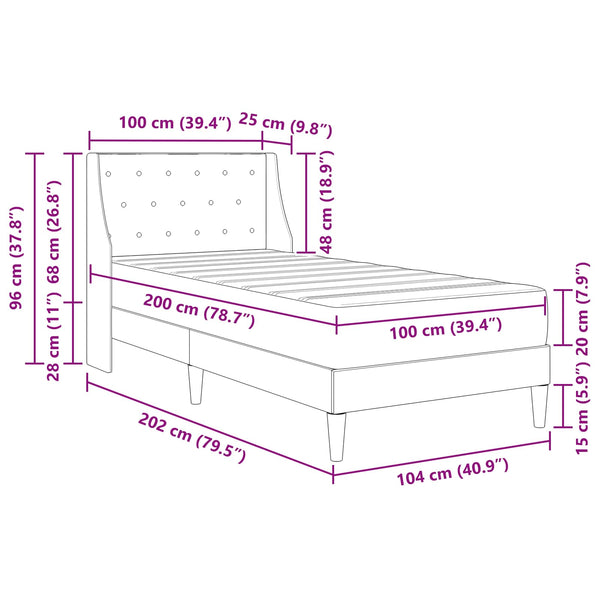 Bettgestell mit Matratze Hellgrau Samt 100x200 cm
