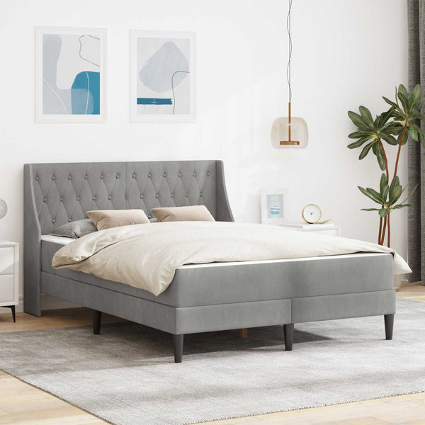 vidaXL Bed Frame with Mattress Light Grey 140 x 190 cm Velvet