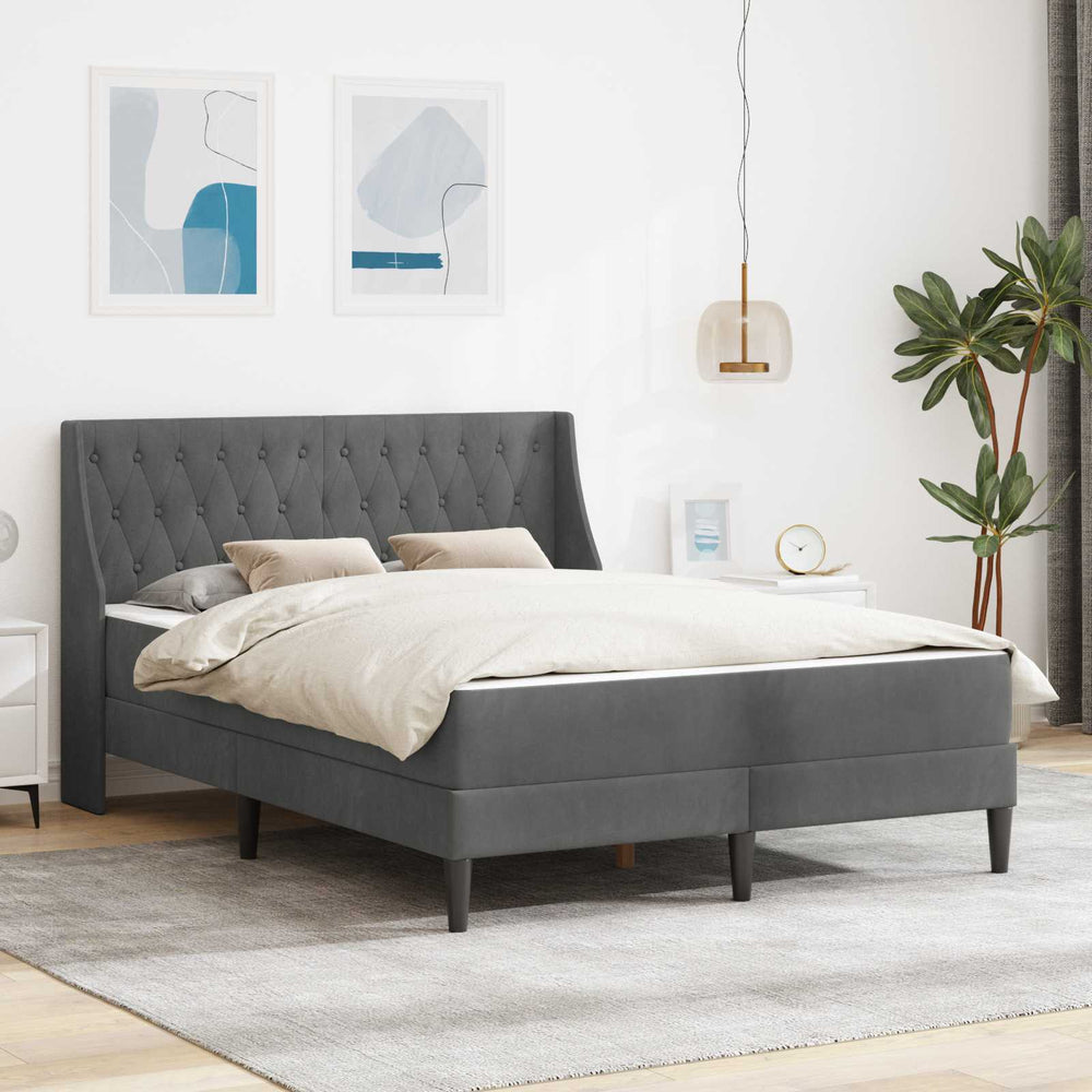vidaXL Bed Frame with Mattress Dark Gray 140 x 200 cm Velvet