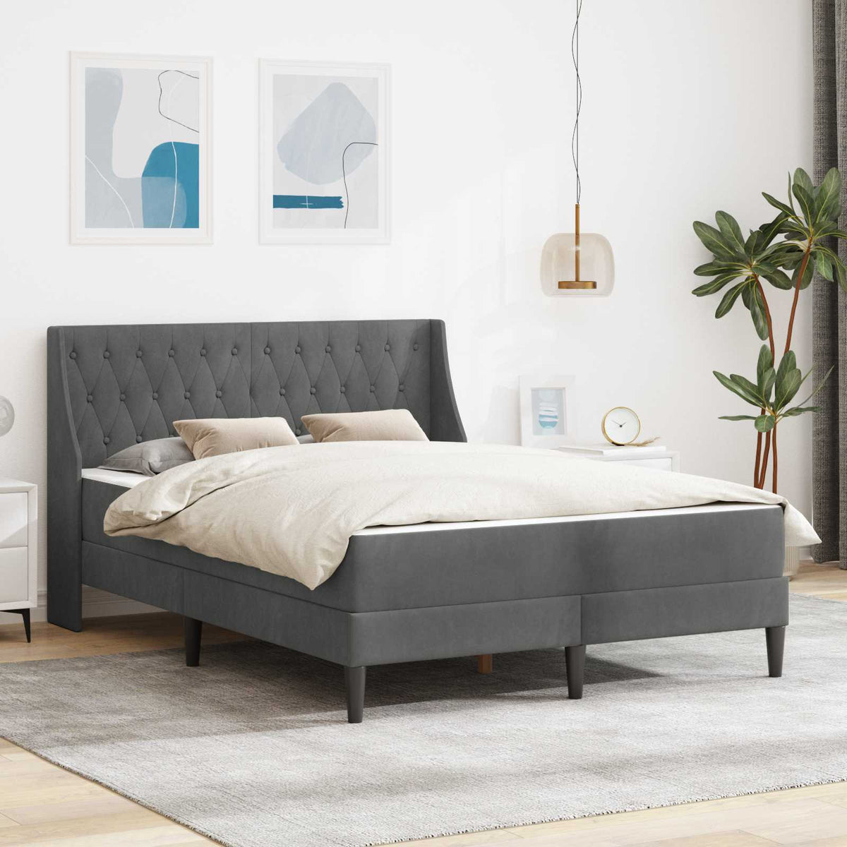 vidaXL Bed Frame with Mattress Dark Gray 140 x 200 cm Velvet