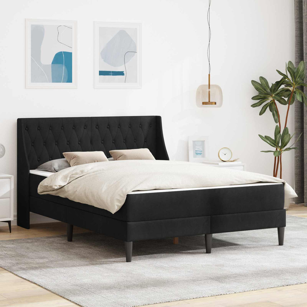 vidaXL Bed Frame with Mattress with Mattress Black 140 x 200 cm Velvet