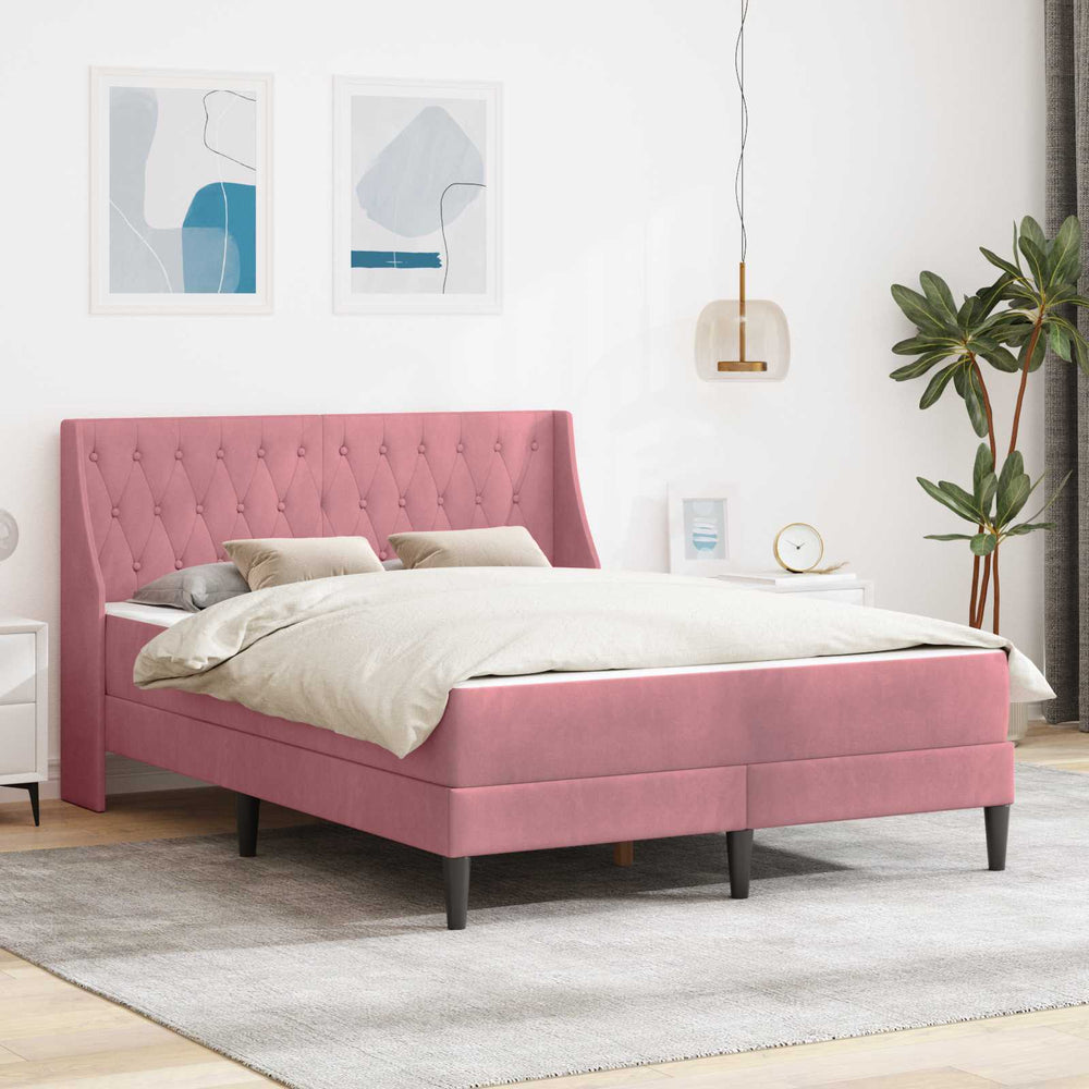 vidaXL Bed Frame with Mattress with Mattress Pink 160 x 200 cm Velvet