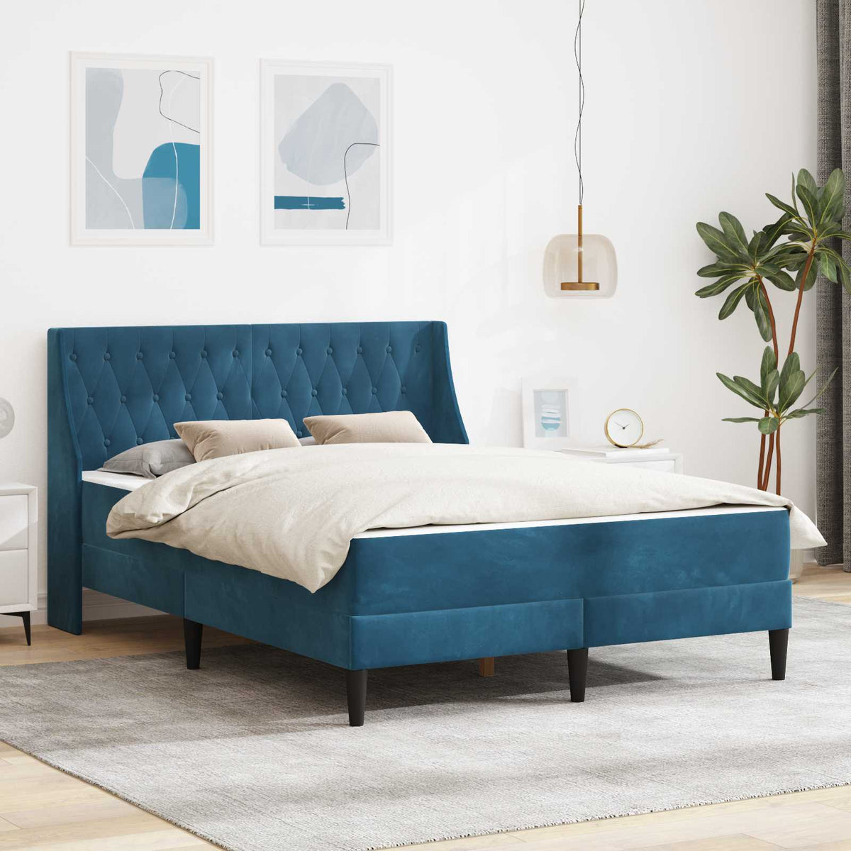 vidaXL Bed Frame with Mattress with Mattress Blue 160 x 200 cm Velvet