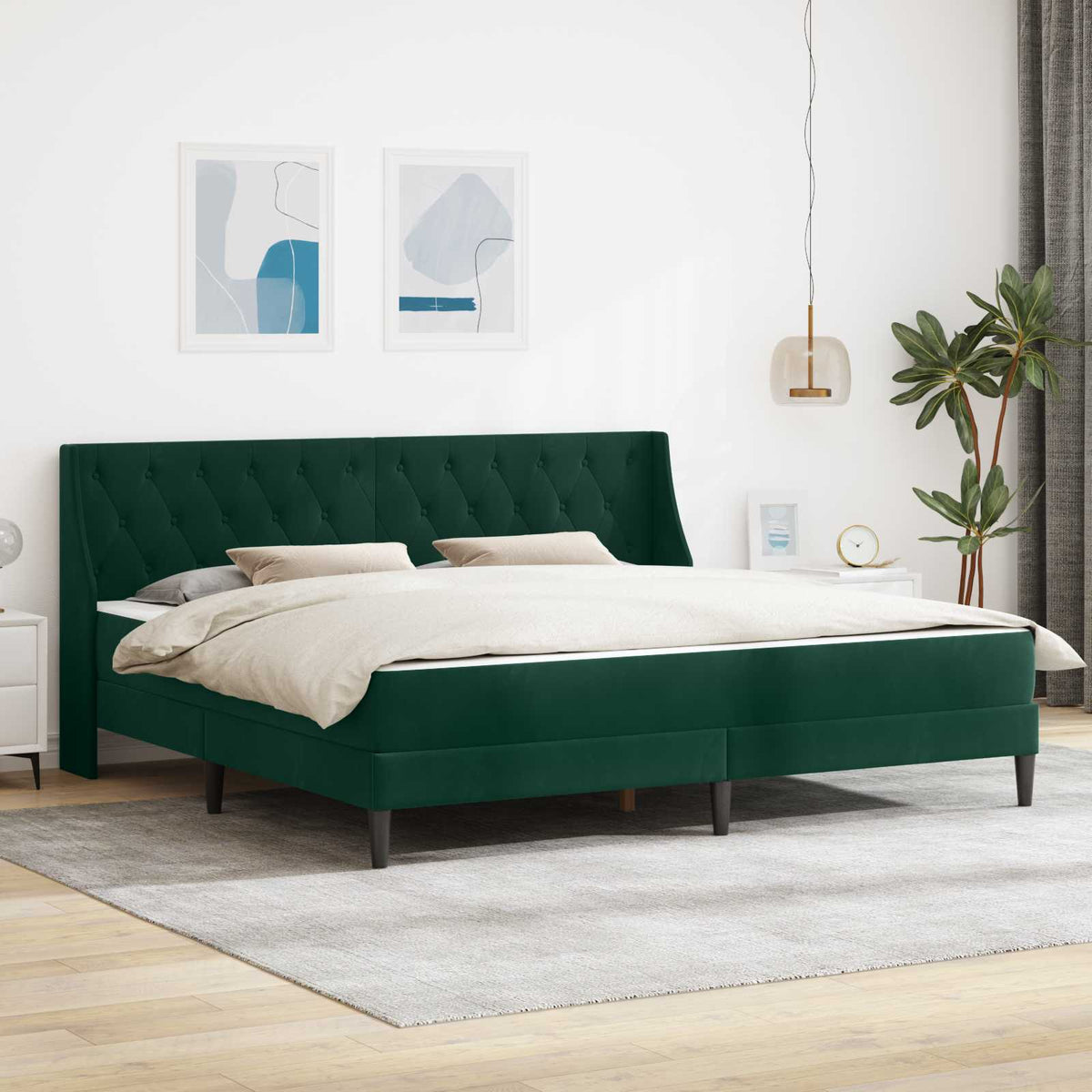 vidaXL Bed Frame with Mattress Dark Green 200 x 200 cm Velvet