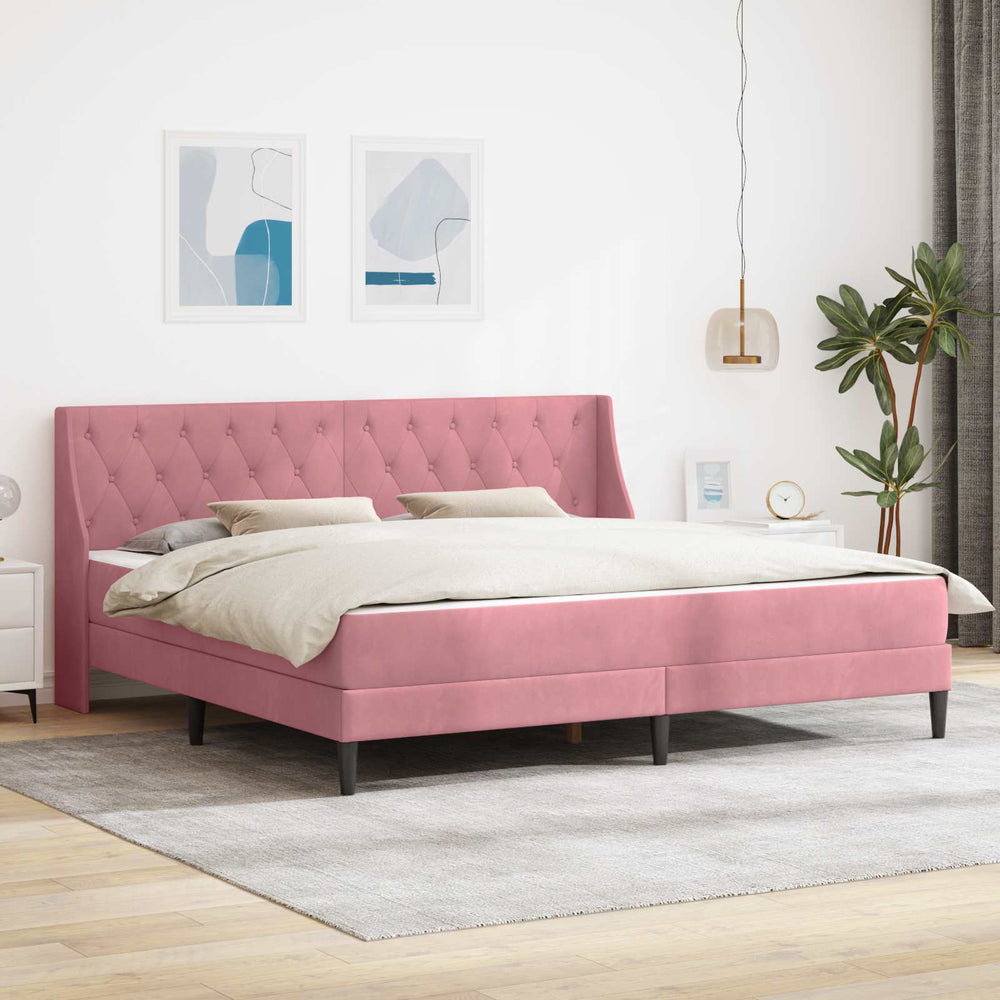 vidaXL Bed Frame with Mattress with Mattress Pink 200 x 200 cm Velvet