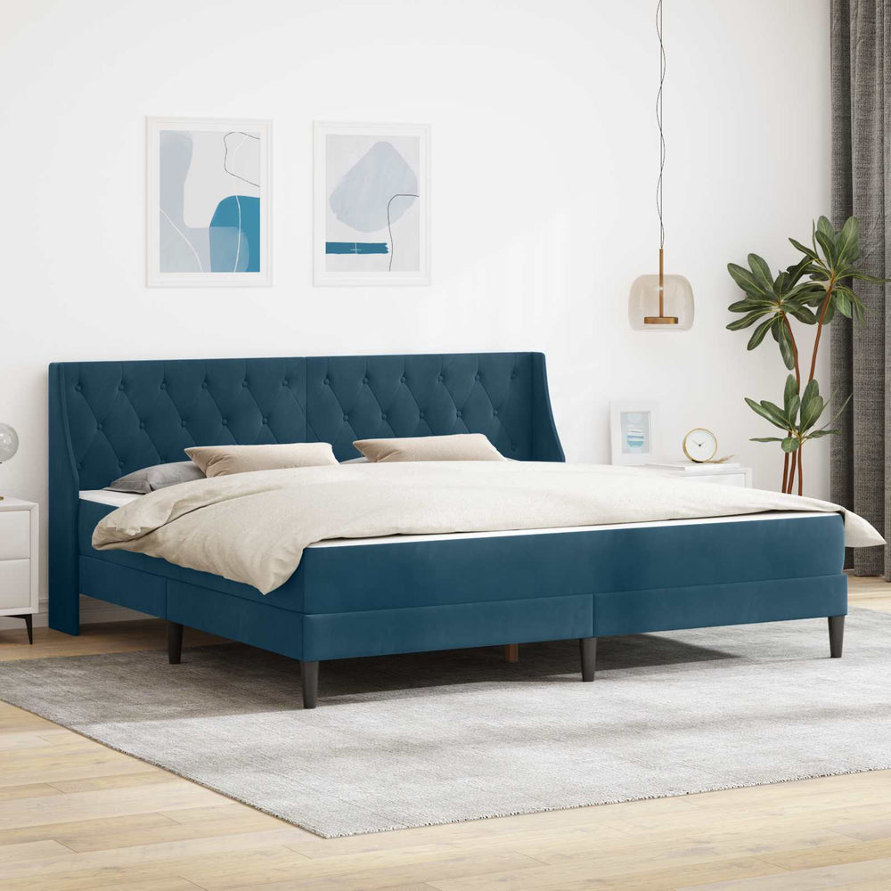 vidaXL Bed Frame with Mattress Blue 200 x 200 cm Velvet