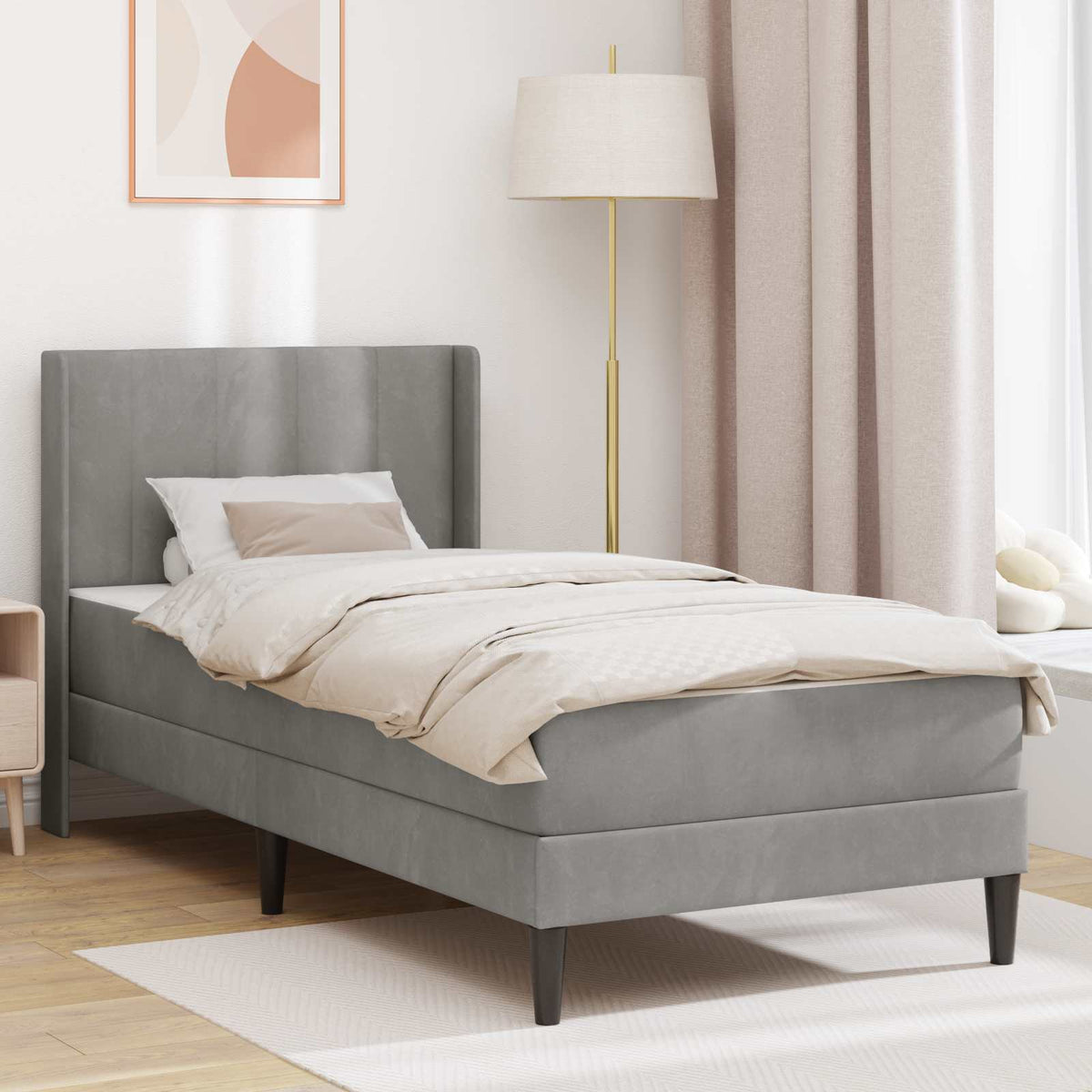 vidaXL Bed Frame with Mattress and Headboard Light Gray 80 x 200 cm Velvet