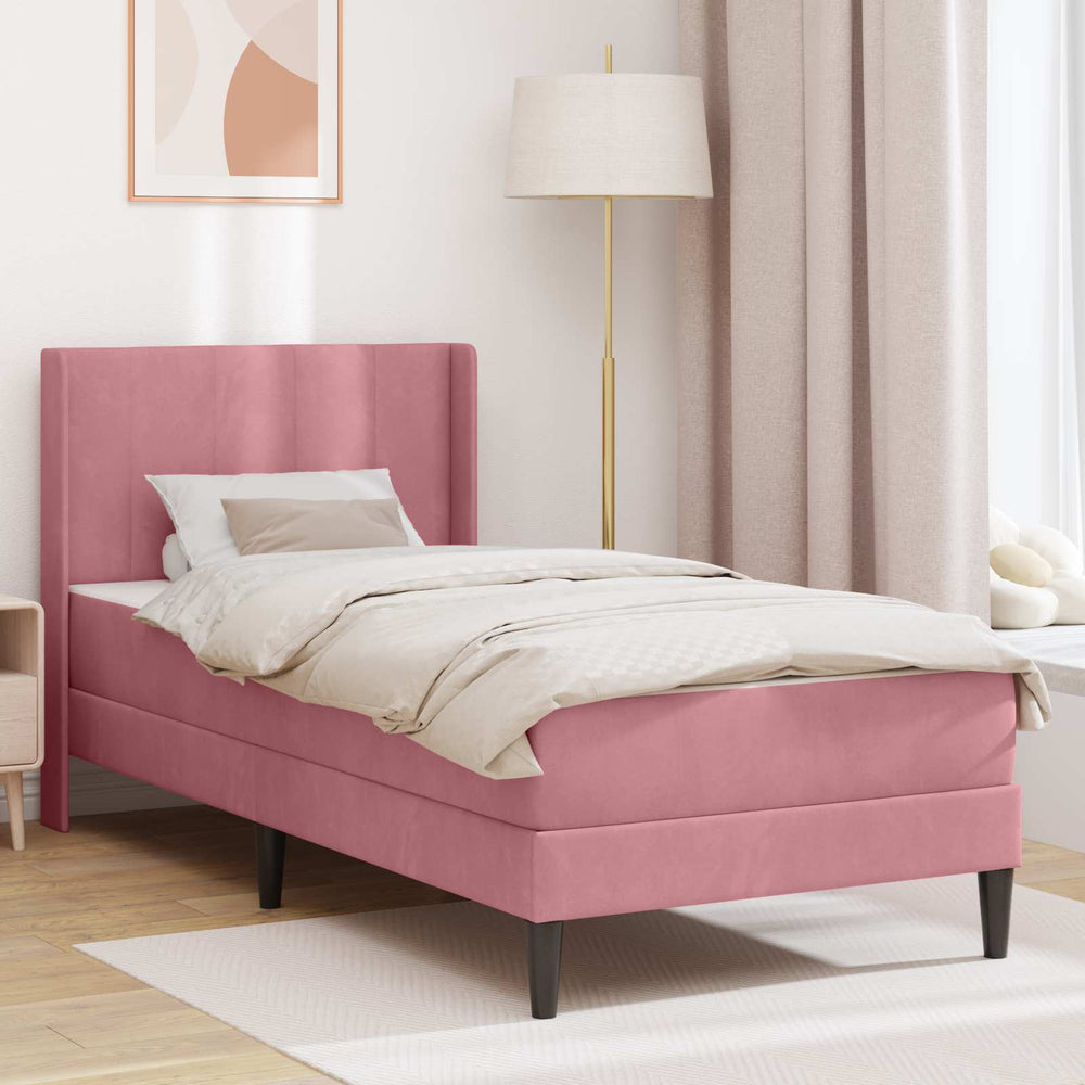 vidaXL Bed Frame with Mattress with Headboard Pink 90 x 190 cm Velvet