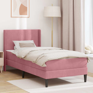 vidaXL Bed Frame with Mattress with Headboard Pink 90 x 190 cm Velvet