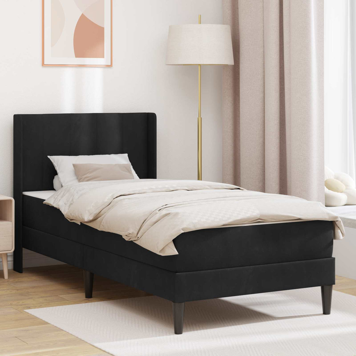 vidaXL Bed Frame with Mattress with Headboard Black 90 x 200 cm Velvet