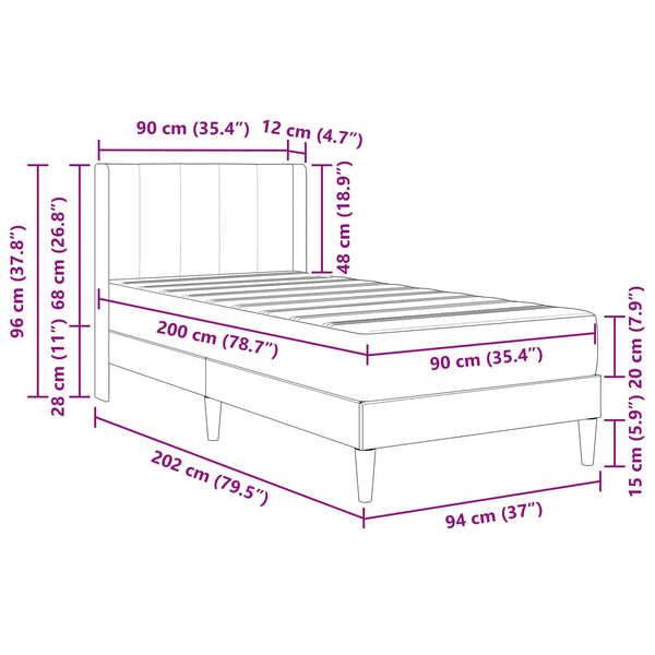 vidaXL Bed Frame with Mattress with Headboard Black 90 x 200 cm Velvet