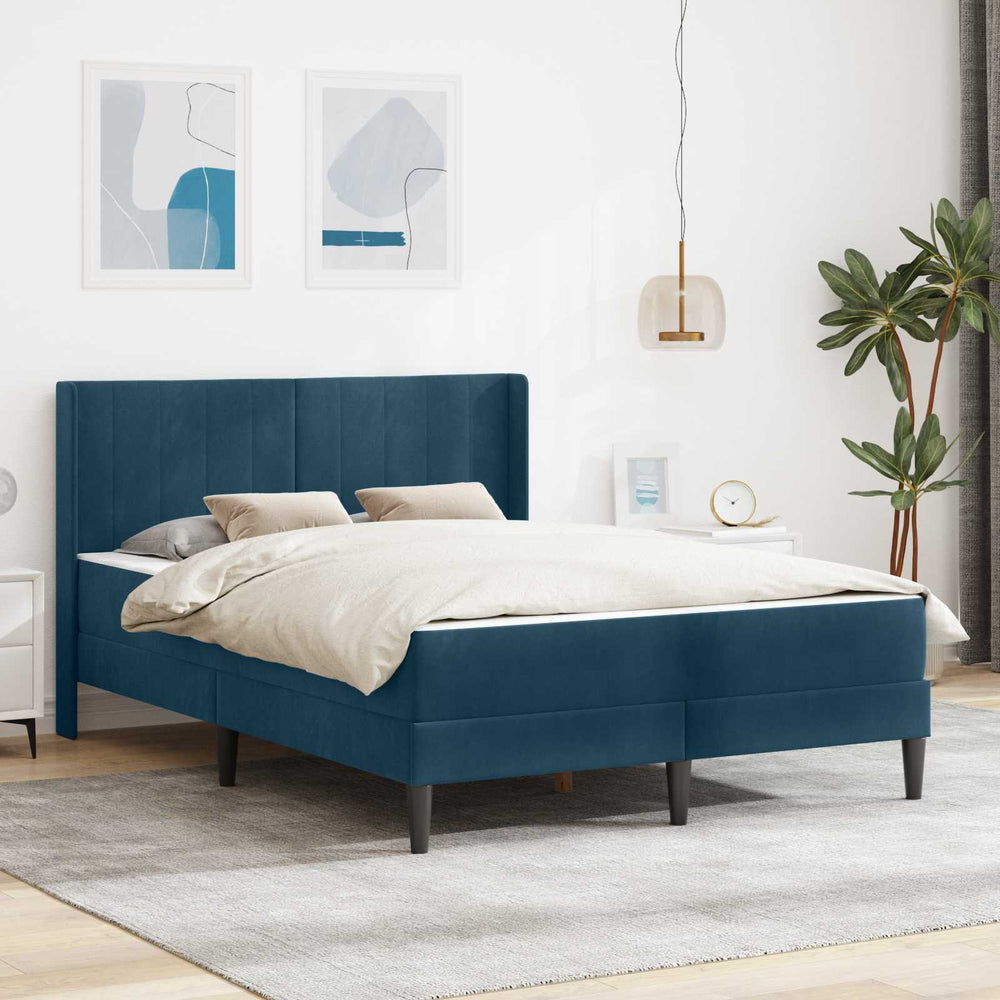 vidaXL Bed Frame with Mattress and Headboard Blue 120 x 190 cm Velvet