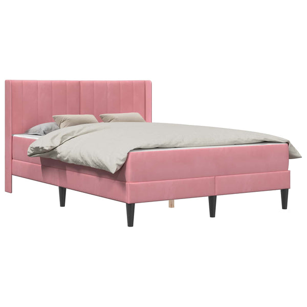 vidaXL Bed Frame with Mattress and Headboard Pink 140 x 190 cm Velvet