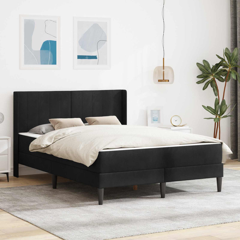 vidaXL Bed Frame with Mattress with Headboard Black 140 x 200 cm Velvet