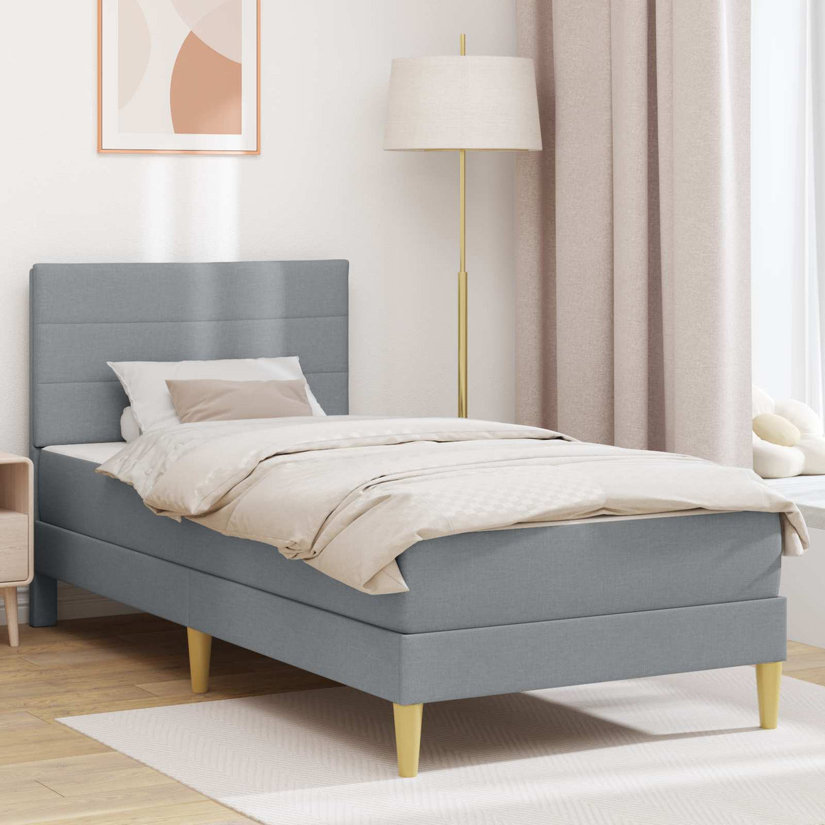 vidaXL Bed Frame Light Gray 90 x 200 cm Polyester