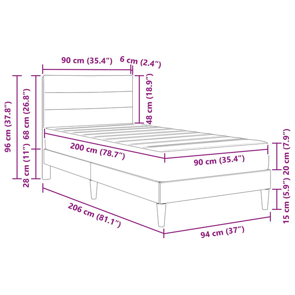 vidaXL Bed Frame Taupe 90 x 200 cm Polyester