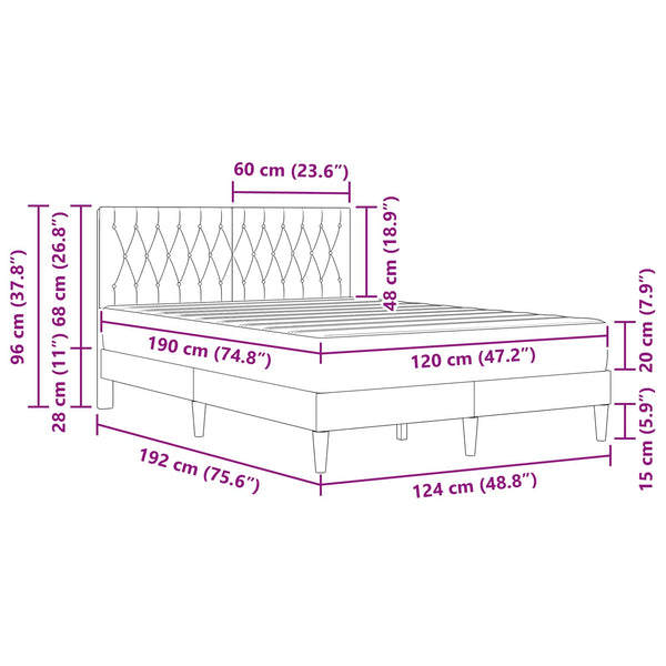 vidaXL Bed Frame with Mattress vidaXL Light Grey 120 x 190 cm Velvet