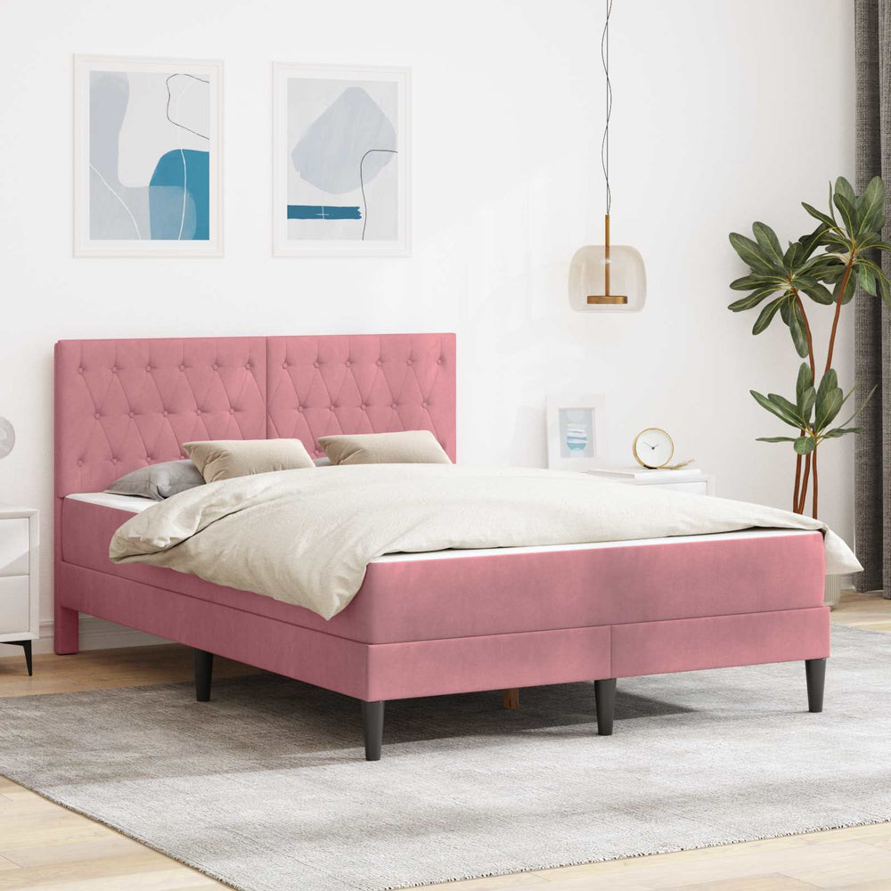 vidaXL Bed Frame with Mattress vidaXL Pink Pink 120 x 190 cm Velvet