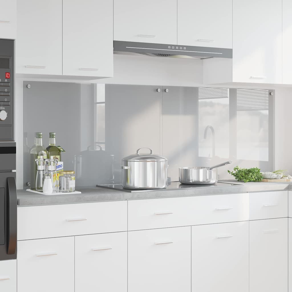vidaXL Kitchen Backsplash 2 pcs Light Grey 90 x 60 cm Tempered Glass