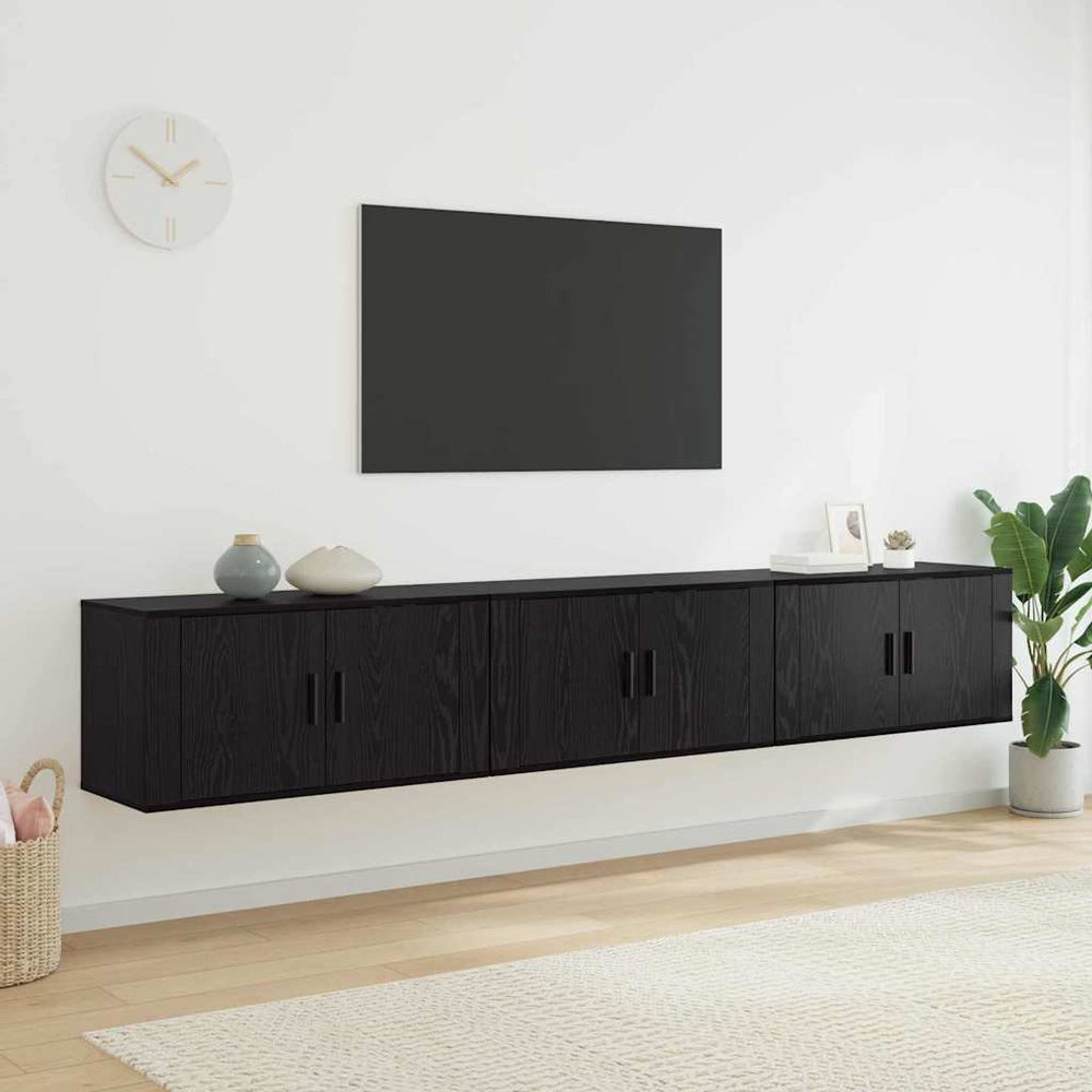 vidaXL Wall-Mounted TV Cabinet Set 3 pcs Black Oak Look Engineered Wood