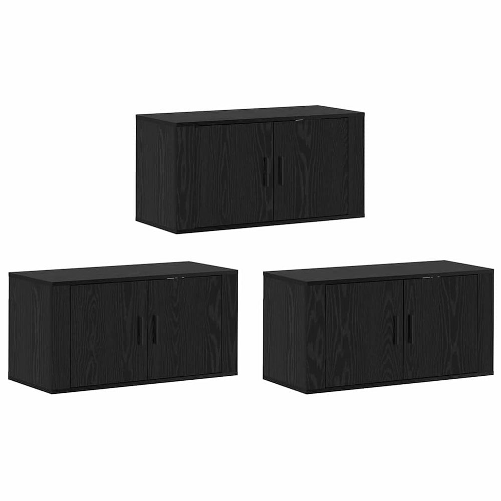 vidaXL Wall-Mounted TV Cabinet Set 3 pcs Black Oak Look Engineered Wood
