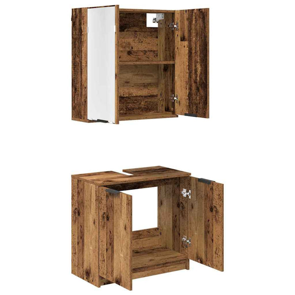 vidaXL Bathroom Cabinet Set with Shelf and Door Reclaimed Wood Engineered Wood