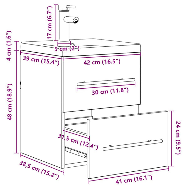 vidaXL Bathroom Cabinet with Drawers Reclaimed Wood 41 x 38.5 x 48 cm