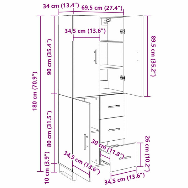Highboard Artisan-Eiche mit Schubladen, 180 cm
