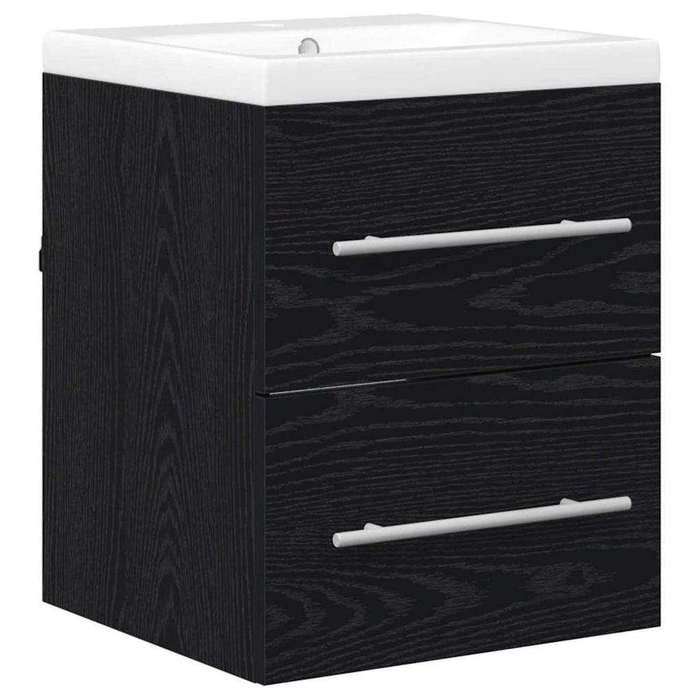 Schwarzer Waschbeckenschrank mit Schubladen, 42 cm