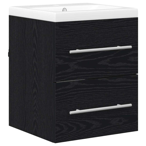 Schwarzer Waschbeckenschrank mit Schubladen, 42 cm
