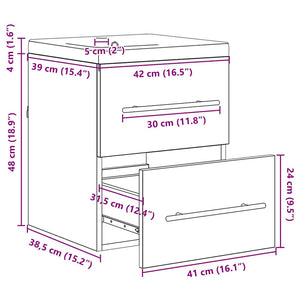 Schwarzer Waschbeckenschrank mit Schubladen, 42 cm