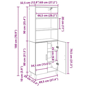 Highboard Schwarz Eichenoptik 180 cm