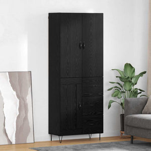 Highboard 2er-Set Schwarz Eichenoptik
