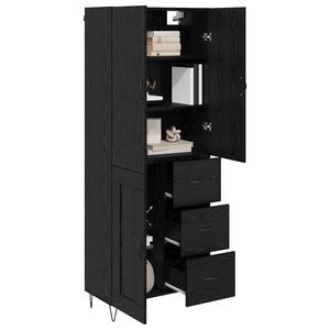 Highboard 2er-Set Schwarz Eichenoptik