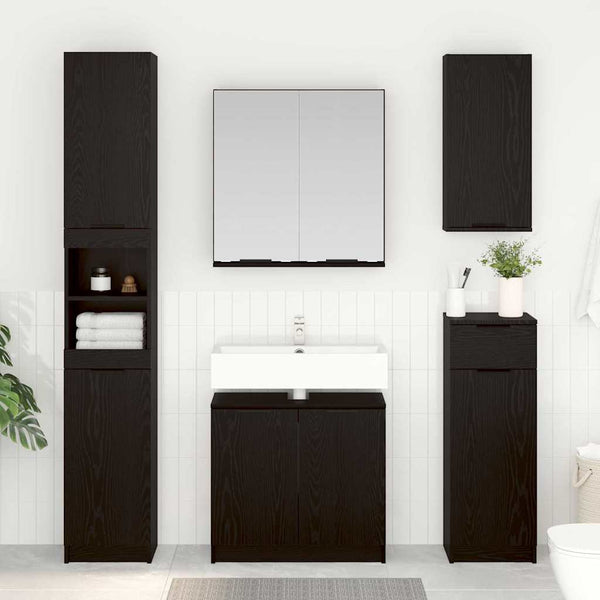 Badezimmerschrank Set 3-teilig Eiche Schwarz