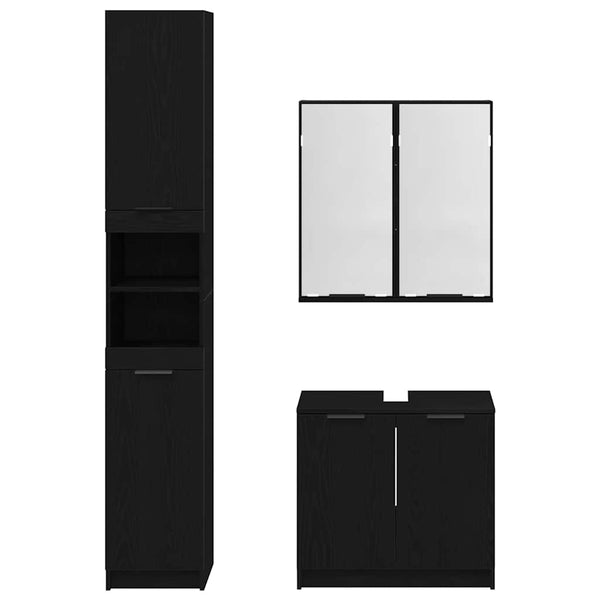 Badezimmerschrank Set 3-teilig Eiche Schwarz