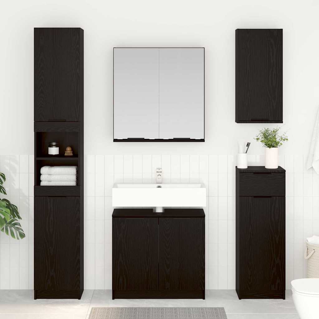 Badezimmerschrank Set Schwarz Eichenoptik