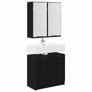 Badezimmerschrank Set Schwarz Eichenoptik